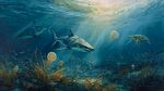 海底世界 鯊魚海龜共舞