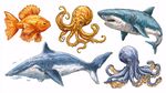 海洋生物水彩插畫集合