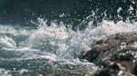 海浪拍擊礁石濺起水花
