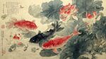 荷花錦鯉圖