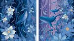 夢幻藍(lán)紫花卉鯨魚插畫世界