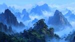 水墨群山間的縹緲云霧