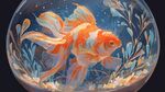 夢(mèng)幻金魚(yú)在玻璃魚(yú)缸中游弋