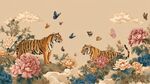 雙虎戲蝶牡丹圖