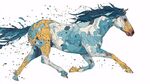 藍(lán)黃潑墨風(fēng)奔騰駿馬圖