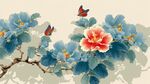 藍(lán)葉紅花間雙蝶飛舞