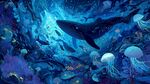 夢幻深海鯨魚與水母共舞