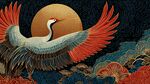 丹頂鶴展翅于日月山海間
