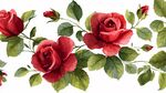 水彩紅玫瑰綠葉花卉圖案