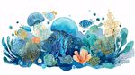 夢幻海底世界水彩插畫