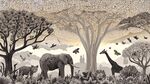 非洲草原動物與繁茂樹林