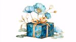 藍(lán)色花卉禮盒水彩插畫