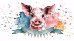 水彩風(fēng)格可愛小豬插畫