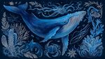 藍(lán)色夢(mèng)幻海洋鯨魚插畫