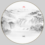 圓形意境水墨山水畫