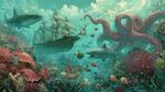 奇幻海底 帆船與海洋生物