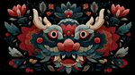 中式刺繡風(fēng)神獸花卉圖案