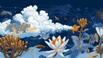夢幻水下植物與云朵景象