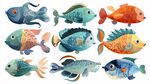 多彩卡通風(fēng)格海洋魚類集合