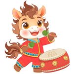 馬年春節(jié)拿槌敲鼓送祝福小馬駒