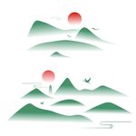  矢量中國風(fēng)古典意境山紋祥云圖