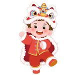 春節(jié)過年虎頭帽舞獅快樂小男孩