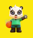 熊貓玩偶持籃球開心揮手