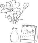 花瓶插花與臺歷靜物圖 矢量圖