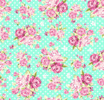 清新粉花綠底花卉圖案