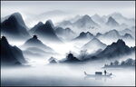 中國風意境水墨山水畫