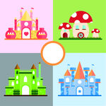 多彩童話城堡插畫