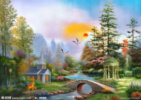 油畫(huà)風(fēng)景 漂亮的田園油畫(huà)