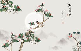 花鳥 月亮背景墻