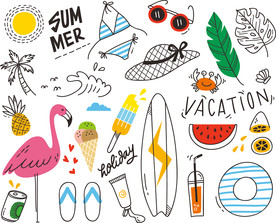 手绘夏季矢量墙贴设计素材