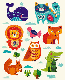 可爱动物墙贴设计素材