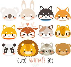 卡通动物头像矢量设计素材