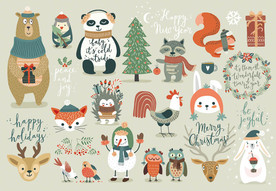 冬季时尚动物墙贴设计素材