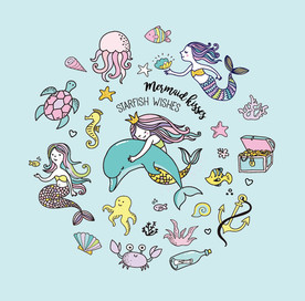 美人鱼海豚可爱矢量设计素材