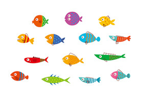 卡通鱼群矢量设计素材