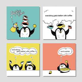 企鹅咖啡框画装饰画