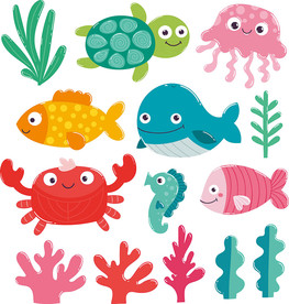 卡通海洋动物墙贴设计素材
