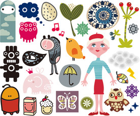 朋克卡通矢量墙贴设计素材