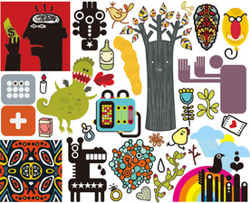 朋克卡通矢量墙贴设计素材