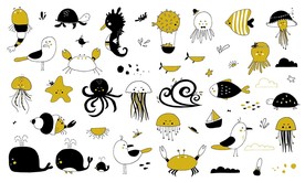 手绘海洋鱼类抽象背景墙