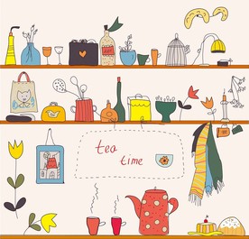 下午茶时间卡通矢量背景墙