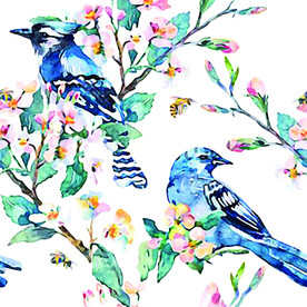 分层植物花卉鸟儿图