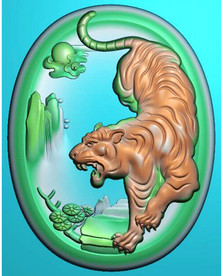 椭圆老虎挂件玉雕下山虎牌子精雕