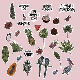 手绘夏季植物动物素材