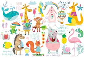 可爱卡通动物矢量背景墙