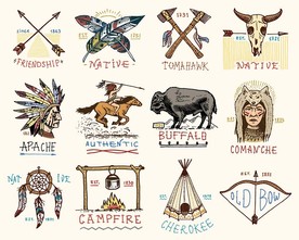 印第安复古手绘图标插画素材